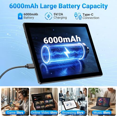Android 16 Tablet, Octa-Core, 34GB+128GB+1TB Expandable, Gemini AI, 6000mAh Battery, Dual Camera, WiFi 6+BT5.4, Widevine L1 GMS, 10.1 Inch Tablet with Case, Keyboard, Mouse, Stylus in Kuwait