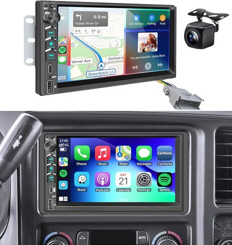 ستيريو راديو السيارة لسيارة Chevy Silverado SSR Tahoe Suburban GMC Sierra Yukon Cadillac Escalade 2003-2006 /Colorado 2004-2012/CarPlay Android Auto GPS Navi WiFi، كاميرا احتياطية، مقبض زر مادي SWC in Kuwait