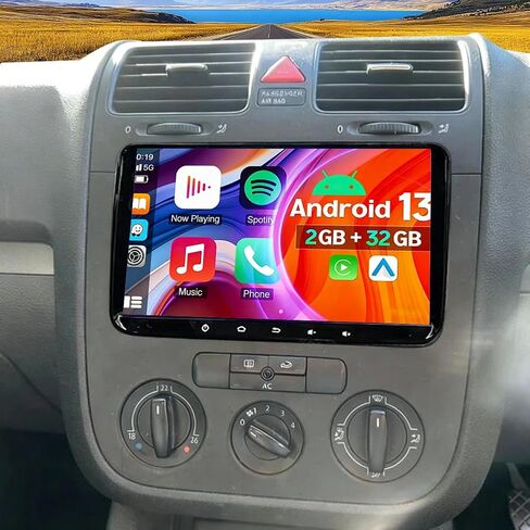 ستيريو سيارة مزدوج Din لسيارة VW GTI 2007-2009 مع Carplay وAndroid Auto، جهاز استقبال صوت السيارة بشاشة لمس 9 بوصة لـ 07-09 GTI مع نظام تحديد المواقع بلوتوث واي فاي FM EQ Mirror Link SWC ميكروفون الكاميرا، 2+32G in Kuwait