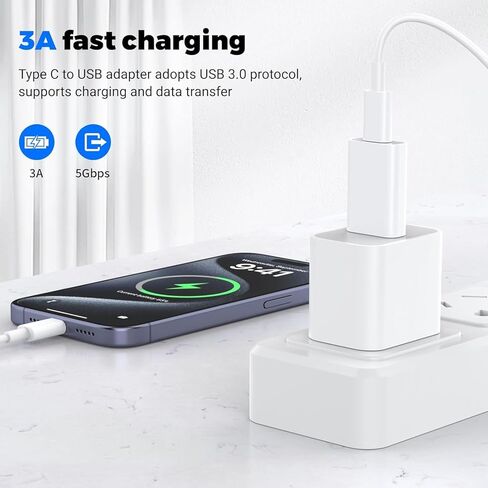 USB to USB C Adapter 3Pack, USB-C Female to USB Male Charger Converter for Phone 16 15 14 13 Plus Pro Max,Galaxy S25 24 23, Purple in Kuwait