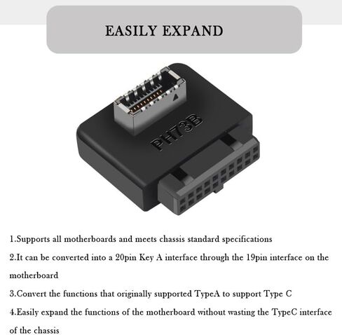 USB3.0 19Pin إلى TYPE-E 20Pin رأس تمديد محول USB3.0 إلى TYPE-E 90 درجة محول نوع C USB3.1 مقبس اللوحة الأمامية للوحة الأم PC موصل الناهض (2 حزمة واحدة إيجابية وواحدة سلبية) in Kuwait