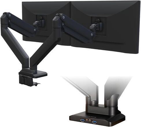UPLIFT DESK Crestview Dual Monitor Arm - Gas Spring Monitor Mount, Fits 13-35" Inch Displays, VESA Compatible, Clamp or Grommet Installation, Fits Standing Desks & Vertical Options (Black) in Kuwait