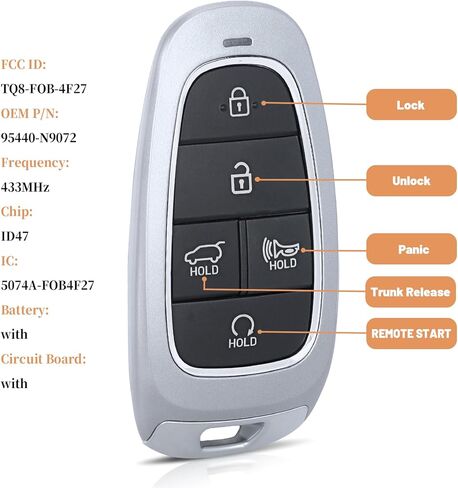 KEYECU Smart Remote Key Fob Replacement for Hyundai Tucson 2021 2022 2023 2024 Keyless Entry Car Key 5 Buttons FCC ID: TQ8-FOB-4F27 P/N: 95440-N9072 in Kuwait