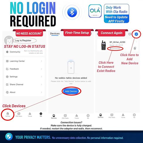 محول برمجة لاسلكي BAOFENG للأشعة فوق البنفسجية 5R: مبرمج راديو بلوتوث مع شحن USB-C - تم تحديثه بدون تسجيل الدخول - جهاز كتابة التردد المحمول للأشعة فوق البنفسجية 5RM UV-5RH UV-32 BF-888S in Kuwait