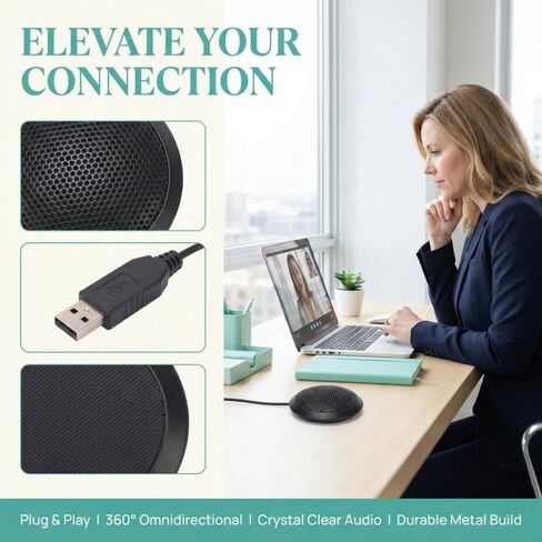 مكبر صوت USB للمؤتمرات، التوصيل والتشغيل، صوت واضح 360 درجة، ميكروفون مكبر صوت متعدد الاتجاهات، اجتماعات عبر الإنترنت in Kuwait