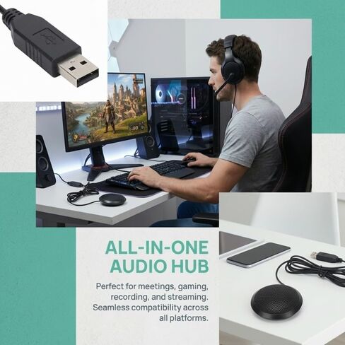 مكبر صوت USB للمؤتمرات، التوصيل والتشغيل، صوت واضح 360 درجة، ميكروفون مكبر صوت متعدد الاتجاهات، اجتماعات عبر الإنترنت in Kuwait