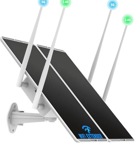 30W Solar Panel Outdoor Dual Band 5G/2.4G WiFi Repeater Extender Booster,1000ft Coverage 1200Mbps,111Wh Battery,IP66,Supports 50 Devices,for Garden, Farm & Ranch in Kuwait