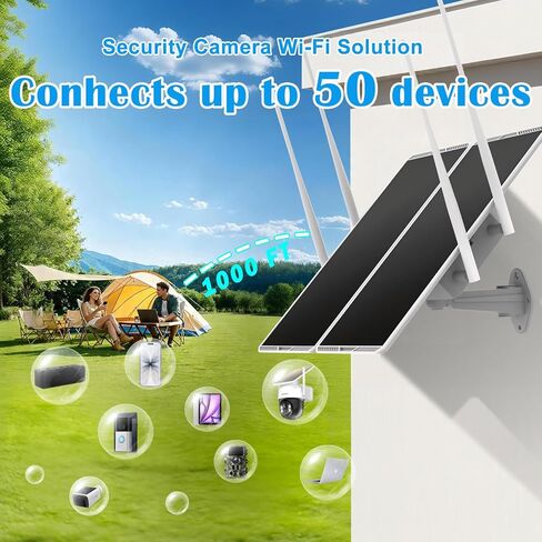 30W Solar Panel Outdoor Dual Band 5G/2.4G WiFi Repeater Extender Booster,1000ft Coverage 1200Mbps,111Wh Battery,IP66,Supports 50 Devices,for Garden, Farm & Ranch in Kuwait
