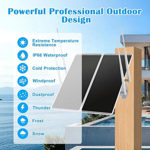 30W Solar Panel Outdoor Dual Band 5G/2.4G WiFi Repeater Extender Booster,1000ft Coverage 1200Mbps,111Wh Battery,IP66,Supports 50 Devices,for Garden, Farm & Ranch in Kuwait