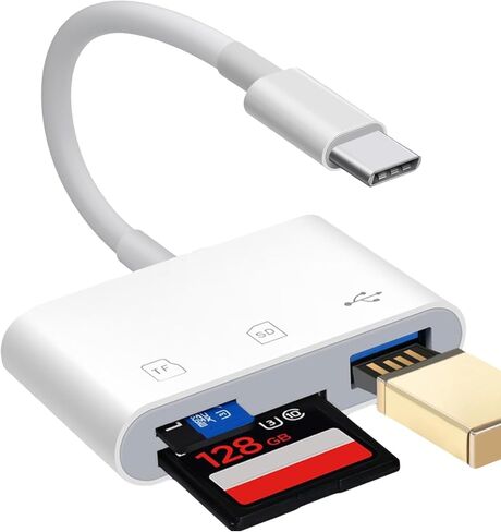 محول بطاقة USB 3.0 من النوع C إلى SD/TF لهاتف iPhone 17 16 15، قارئ بطاقة USB C SD معتمد من Apple MFi، قارئ بطاقة ذاكرة 3 في 1 مع فتحات مزدوجة ومنفذ USB لأجهزة iPad/Mac/MacBook Pro/Air Mini in Kuwait