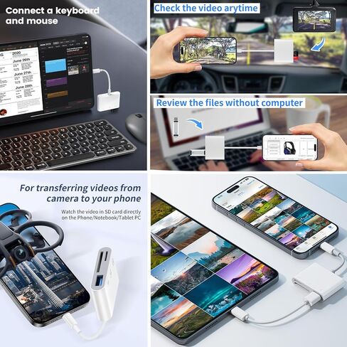 محول بطاقة USB 3.0 من النوع C إلى SD/TF لهاتف iPhone 17 16 15، قارئ بطاقة USB C SD معتمد من Apple MFi، قارئ بطاقة ذاكرة 3 في 1 مع فتحات مزدوجة ومنفذ USB لأجهزة iPad/Mac/MacBook Pro/Air Mini in Kuwait