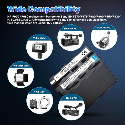 10800mAh Replacement Battery for Sony NP-F970 NP-F960 NP-F980 NP-F950 NP-F930 NP-F550 NP-F570 NP-F750 Batteries, for Sony Handycams, Field Monitor, Video Light with Battery and Card Organizer in Kuwait