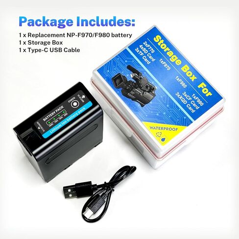 10800mAh Replacement Battery for Sony NP-F970 NP-F960 NP-F980 NP-F950 NP-F930 NP-F550 NP-F570 NP-F750 Batteries, for Sony Handycams, Field Monitor, Video Light with Battery and Card Organizer in Kuwait