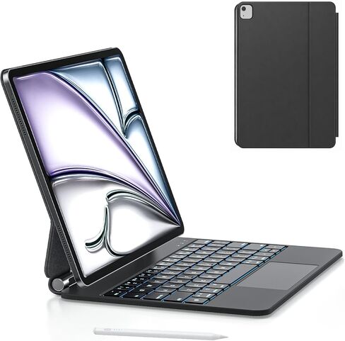 حافظة لوحة مفاتيح لجهاز iPad Air 11 بوصة (M4 2026/M3 2025/M2 2024)، iPad Pro 11 بوصة الجيل الأول/الثاني/الثالث/الجيل الرابع، iPad Air 10.9 بوصة الجيل الرابع/الخامس، لوحة مفاتيح مغناطيسية على الطراز السحري مع لوحة تتبع وقلم لمس in Kuwait