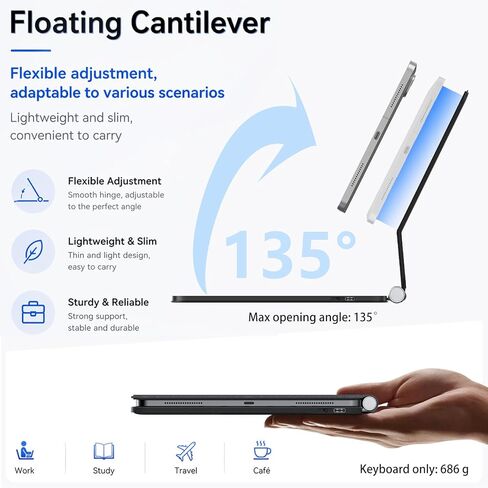 حافظة لوحة مفاتيح لجهاز iPad Air 11 بوصة (M4 2026/M3 2025/M2 2024)، iPad Pro 11 بوصة الجيل الأول/الثاني/الثالث/الجيل الرابع، iPad Air 10.9 بوصة الجيل الرابع/الخامس، لوحة مفاتيح مغناطيسية على الطراز السحري مع لوحة تتبع وقلم لمس in Kuwait