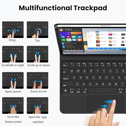 حافظة لوحة مفاتيح لجهاز iPad Air 11 بوصة (M4 2026/M3 2025/M2 2024)، iPad Pro 11 بوصة الجيل الأول/الثاني/الثالث/الجيل الرابع، iPad Air 10.9 بوصة الجيل الرابع/الخامس، لوحة مفاتيح مغناطيسية على الطراز السحري مع لوحة تتبع وقلم لمس in Kuwait