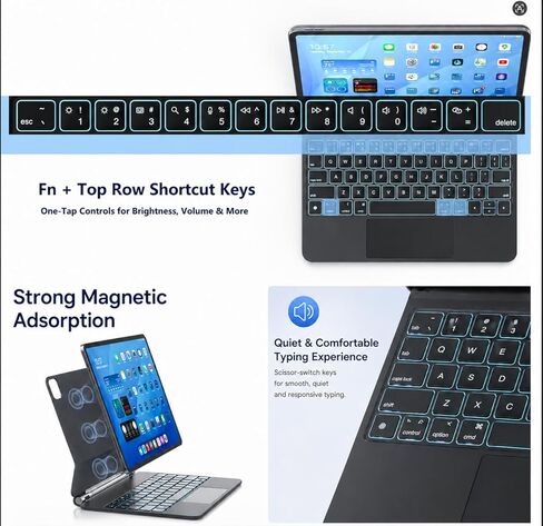 حافظة لوحة مفاتيح لجهاز iPad Air 11 بوصة (M4 2026/M3 2025/M2 2024)، iPad Pro 11 بوصة الجيل الأول/الثاني/الثالث/الجيل الرابع، iPad Air 10.9 بوصة الجيل الرابع/الخامس، لوحة مفاتيح مغناطيسية على الطراز السحري مع لوحة تتبع وقلم لمس in Kuwait