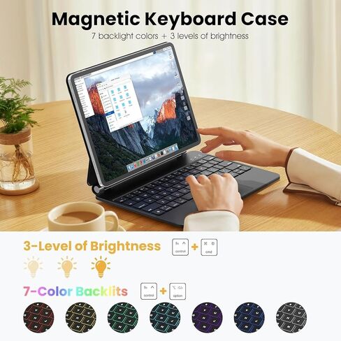 حافظة لوحة مفاتيح لجهاز iPad Air 11 بوصة (M4 2026/M3 2025/M2 2024)، iPad Pro 11 بوصة الجيل الأول/الثاني/الثالث/الجيل الرابع، iPad Air 10.9 بوصة الجيل الرابع/الخامس، لوحة مفاتيح مغناطيسية على الطراز السحري مع لوحة تتبع وقلم لمس in Kuwait