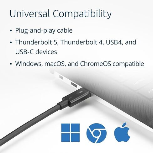 كابل Kensington Thunderbolt™ 5 مع ما يصل إلى 240 واط من توصيل الطاقة (1 متر)، الجودة، تم اختباره بدقة، يعمل بسلاسة مع محطات إرساء Kensington® والأجهزة المعتمدة من Intel® in Kuwait