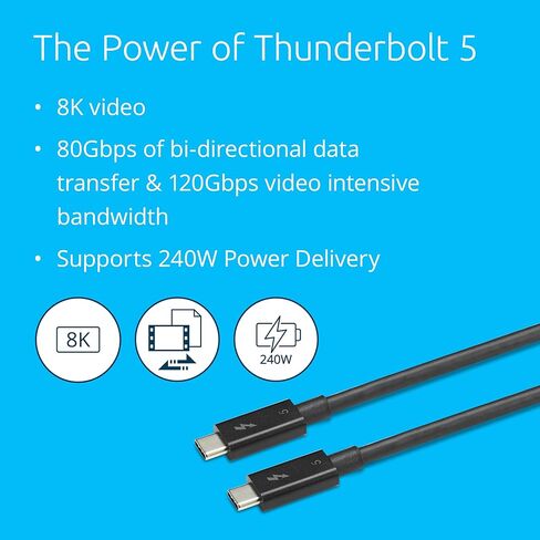 كابل Kensington Thunderbolt™ 5 مع ما يصل إلى 240 واط من توصيل الطاقة (1 متر)، الجودة، تم اختباره بدقة، يعمل بسلاسة مع محطات إرساء Kensington® والأجهزة المعتمدة من Intel® in Kuwait