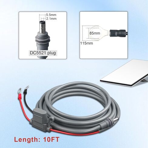 كابل طاقة Starlink Mini Direct للبطارية 16AWG O-Ring Terminal إلى DC موصلات تمديد كابل شحن لـ Starlink Mini، مع مصهر 10A/15A وصندوق مصهر للمركبات البحرية للقوارب RV بطول 10 أقدام in Kuwait