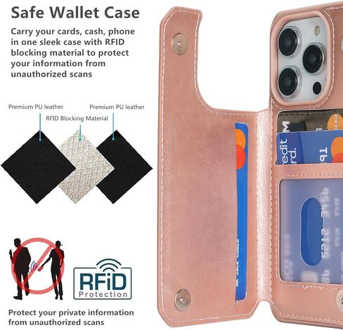 iCoverCase متوافق مع حافظة هاتف iPhone 15 Pro مع حامل بطاقات للنساء، حافظة بحزام معصم من جلد البولي يوريثان المنقوش بحجب RFID (قلب ذهبي) in Kuwait