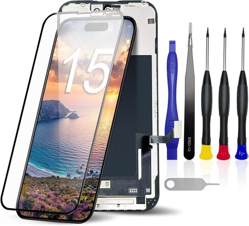 iPhone 15 LCD Screen Replacement 6.1 Inch - Haptic Touch Display Digitizer Assembly with Full Repair Tools Kit, Perfectly Compatible with iPhone 15 Models (A2893, A2894, A2895, A2896) in Kuwait