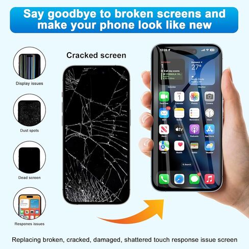 iPhone 15 LCD Screen Replacement 6.1 Inch - Haptic Touch Display Digitizer Assembly with Full Repair Tools Kit, Perfectly Compatible with iPhone 15 Models (A2893, A2894, A2895, A2896) in Kuwait