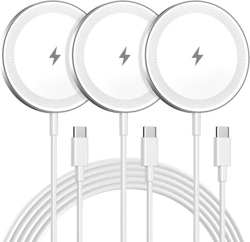 Magnetic Wireless Charger Charging Pad: 15W Qi Fast Portable Slim Charger Puck for iPhone 17e 17 Air 17 Pro Max 16 15 14 13 12 Series S26 & AirPods 4 3 2 Pro - Include USB-C/A Dual Ports (3Pack White) in Kuwait