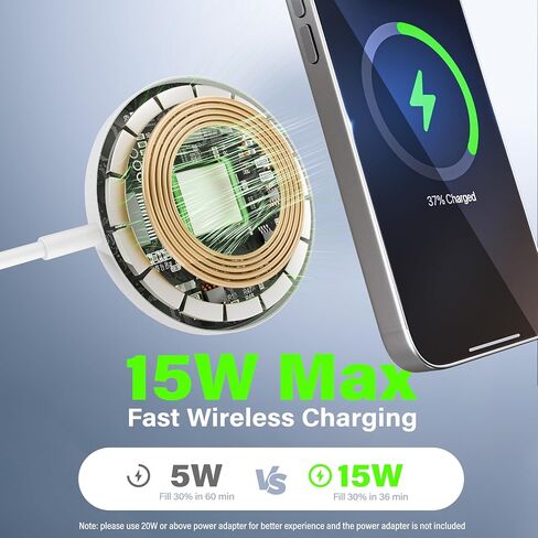 Magnetic Wireless Charger Charging Pad: 15W Qi Fast Portable Slim Charger Puck for iPhone 17e 17 Air 17 Pro Max 16 15 14 13 12 Series S26 & AirPods 4 3 2 Pro - Include USB-C/A Dual Ports (3Pack White) in Kuwait