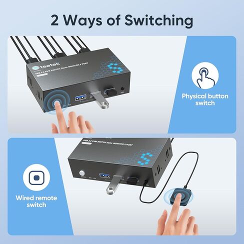 Hearvo 8K@60Hz HDMI KVM Switch 2 Monitors 2 Computers, Dual Monitor KVM Switch with EDID Adaptive, USB Sharing, Keyboard Mouse Printer Control, S7229H2 in Kuwait