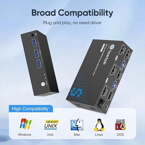 Hearvo 8K@60Hz HDMI KVM Switch 2 Monitors 2 Computers, Dual Monitor KVM Switch with EDID Adaptive, USB Sharing, Keyboard Mouse Printer Control, S7229H2 in Kuwait