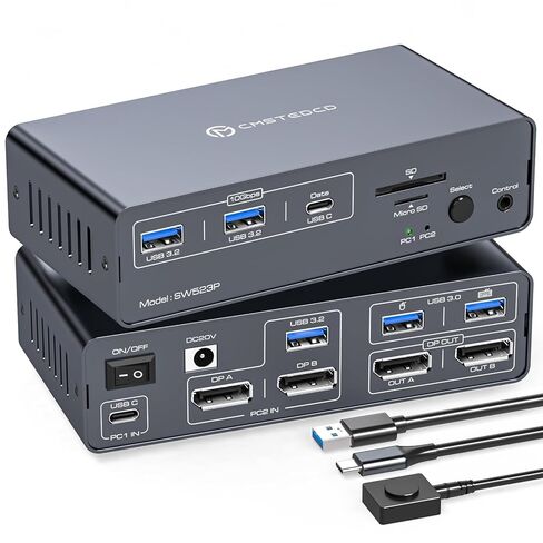 محطة إرساء KVM 4K120 هرتز USB C KVM Switch 2 شاشات 2 جهاز كمبيوتر مع منفذ عرض PD 100W PD شاشة مزدوجة KVM-Switches لأجهزة الكمبيوتر المحمول وسطح المكتب مشاركة قاعدة توصيل 14 في 1 in Kuwait