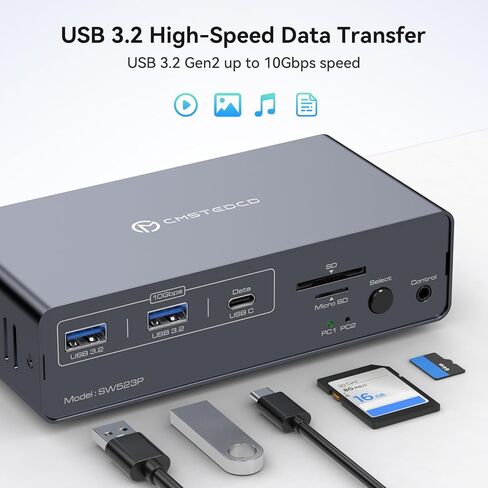 محطة إرساء KVM 4K120 هرتز USB C KVM Switch 2 شاشات 2 جهاز كمبيوتر مع منفذ عرض PD 100W PD شاشة مزدوجة KVM-Switches لأجهزة الكمبيوتر المحمول وسطح المكتب مشاركة قاعدة توصيل 14 في 1 in Kuwait