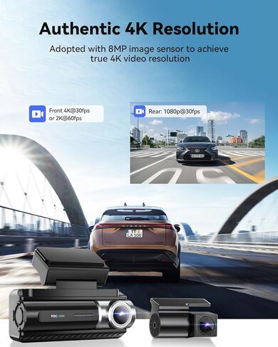 Dash Cam Front Rear 4K Built-in GPS 5GHz WiFi, 3.39’’ IPS Screen, Voice Control, Dual Dash Camera for Cars Free 64GB SD Card, Super Night Vision, 24H Parking Monitor, Supercapacitor, Type C, WDR in Saudi Arabia
