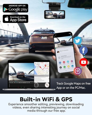 Dash Cam Front Rear 4K Built-in GPS 5GHz WiFi, 3.39’’ IPS Screen, Voice Control, Dual Dash Camera for Cars Free 64GB SD Card, Super Night Vision, 24H Parking Monitor, Supercapacitor, Type C, WDR in Saudi Arabia
