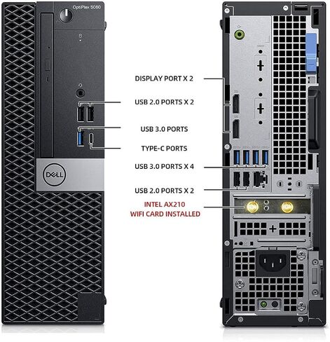 أجهزة الكمبيوتر المكتبية Dell OptiPlex 5060 Windows 11 PC، Intel Hexa Core i7-8700 3.2 جيجا هرتز، 16 جيجا رام 512 جيجا M.2 NVMe SSD، Intel AX210 WiFi 6e Bluetooth 5.2، أجهزة كمبيوتر سطح المكتب المجددة (متجددة) in Kuwait
