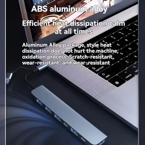 7-in-2 High-Speed USB 3.0 Hub with Aluminum Alloy Casing for Laptops and Desktops, Featuring a Type-C Docking Station. It Includes Multiple USB and Type-C Ports (7-in-2) in Kuwait