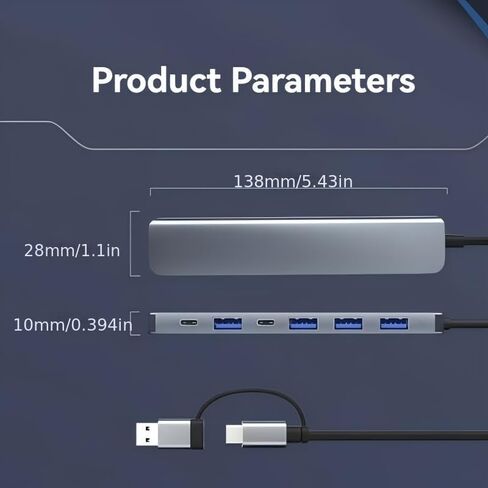 7-in-2 High-Speed USB 3.0 Hub with Aluminum Alloy Casing for Laptops and Desktops, Featuring a Type-C Docking Station. It Includes Multiple USB and Type-C Ports (7-in-2) in Kuwait