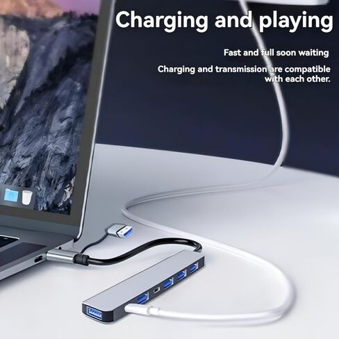 7-in-2 High-Speed USB 3.0 Hub with Aluminum Alloy Casing for Laptops and Desktops, Featuring a Type-C Docking Station. It Includes Multiple USB and Type-C Ports (7-in-2) in Kuwait