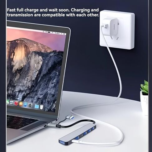 7-in-2 High-Speed USB 3.0 Hub with Aluminum Alloy Casing for Laptops and Desktops, Featuring a Type-C Docking Station. It Includes Multiple USB and Type-C Ports (7-in-2) in Kuwait