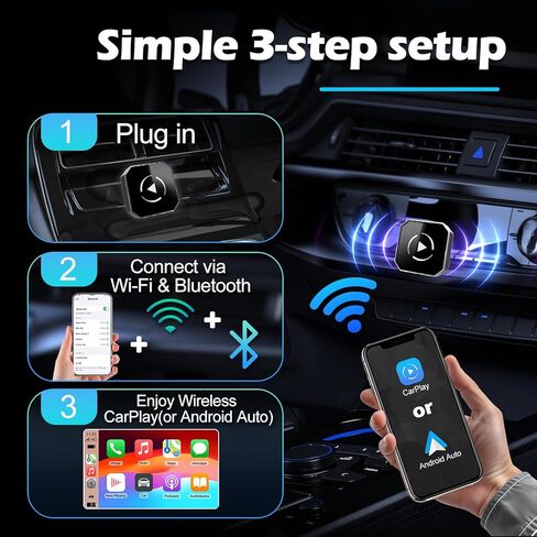 محول CarPlay & Android التلقائي اللاسلكي، دونجل USB 2 في 1 يحول السلكية إلى لاسلكية، توصيل وتشغيل واي فاي وبلوتوث 5 جيجا هرتز، يحافظ على عناصر التحكم في المصنع، محول USB-C، سلكي مطلوب، iOS 10+ Android 11+ in Kuwait