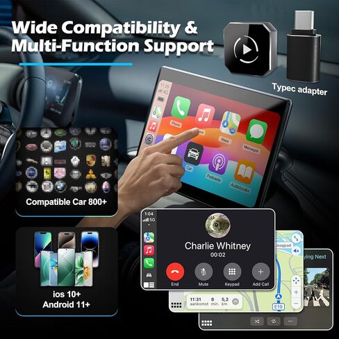 محول CarPlay & Android التلقائي اللاسلكي، دونجل USB 2 في 1 يحول السلكية إلى لاسلكية، توصيل وتشغيل واي فاي وبلوتوث 5 جيجا هرتز، يحافظ على عناصر التحكم في المصنع، محول USB-C، سلكي مطلوب، iOS 10+ Android 11+ in Kuwait