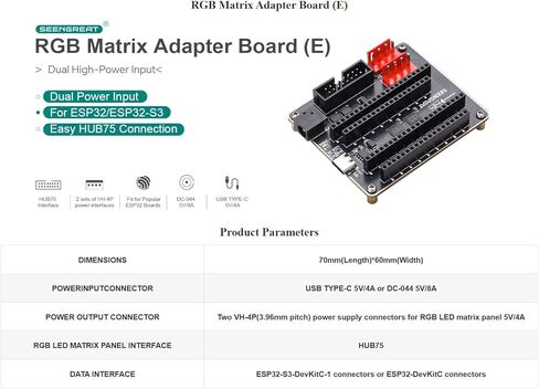 RGB Matrix Adapter Expansion Board for ESP32-S3-DevKitC-1 & ESP32-DevKitC- USB Type-C Interface, GPIO Expansion Module for IoT Prototyping in Kuwait