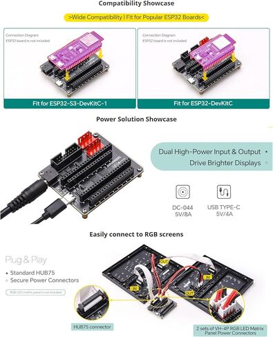 RGB Matrix Adapter Expansion Board for ESP32-S3-DevKitC-1 & ESP32-DevKitC- USB Type-C Interface, GPIO Expansion Module for IoT Prototyping in Kuwait