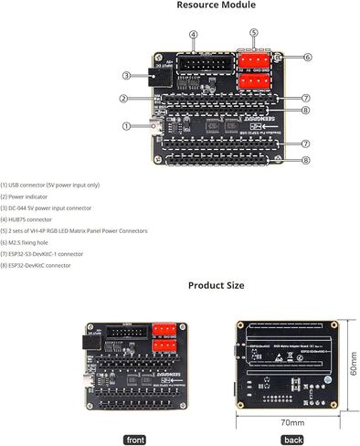 RGB Matrix Adapter Expansion Board for ESP32-S3-DevKitC-1 & ESP32-DevKitC- USB Type-C Interface, GPIO Expansion Module for IoT Prototyping in Kuwait