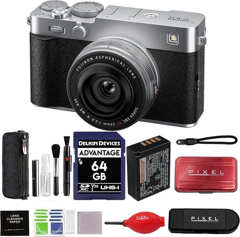 FUJIFILM X-E5 Mirrorless Camera with XF 23mm f/2.8 Lens Bundle (Silver) with 64GB SD Card, Card Reader, Wrist Strap and More Additional Accessories in Saudi Arabia