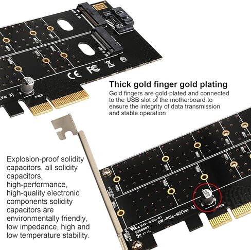 محول M.2 إلى PCIe مع فتحات M.2 مزدوجة لمحركات أقراص NVMe وSATA SSD، تصميم PCB مسامي لتبديد الحرارة، متوافق مع فتحات PCIe x4 x8 x16 لتوسيع أجهزة الكمبيوتر المكتبية in Kuwait