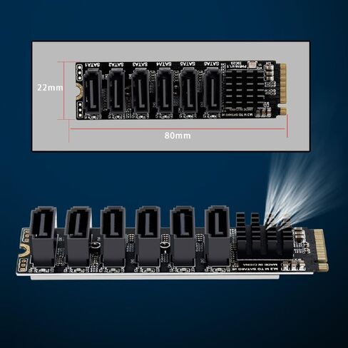 Cablecc PCI Express NGFF NVME M-Key إلى 6 منافذ Sata 6Gbps محول محول بطاقة تمديد القرص الصلب 2280 in Kuwait