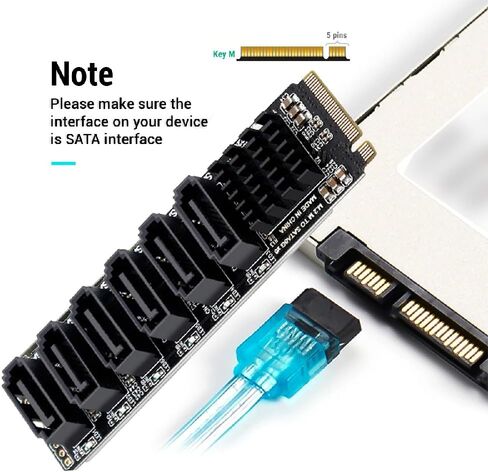 Cablecc PCI Express NGFF NVME M-Key إلى 6 منافذ Sata 6Gbps محول محول بطاقة تمديد القرص الصلب 2280 in Kuwait